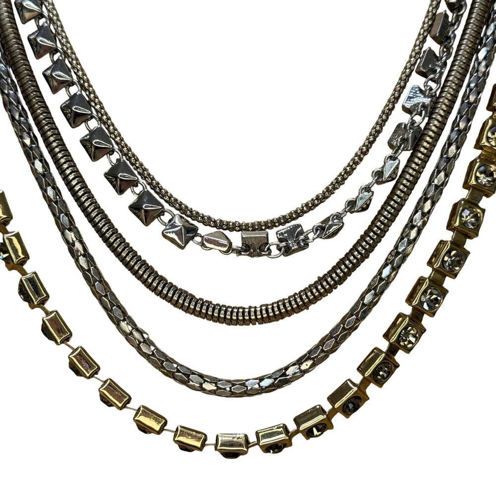 Edgy Glam Mixed Metal Rhinestone Layered Necklace from White House Black Market - Picture 3 of 11